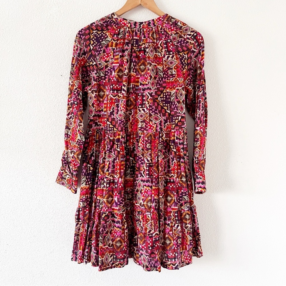Xirena Lilith Pink Abstract Mini Dress Cotton V-Neck Button Front Boho - Picture 7 of 8